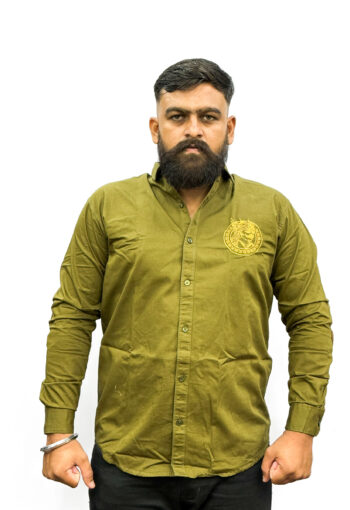 Men's Olive Green Shirt with Golden Warrior Crest