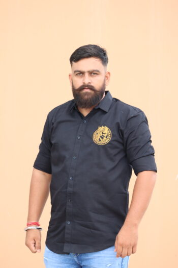 Men's Black Casual Shirt with Golden Warrior Crest